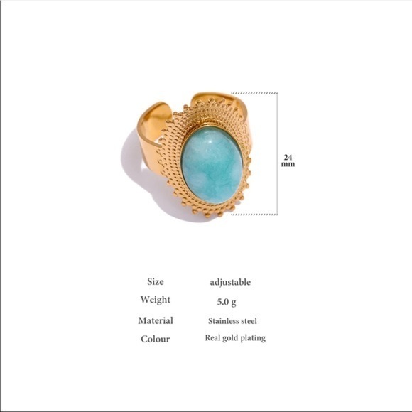 18K Gold Plated Natural Tianhe Stone Ring - Picture 5 of 9